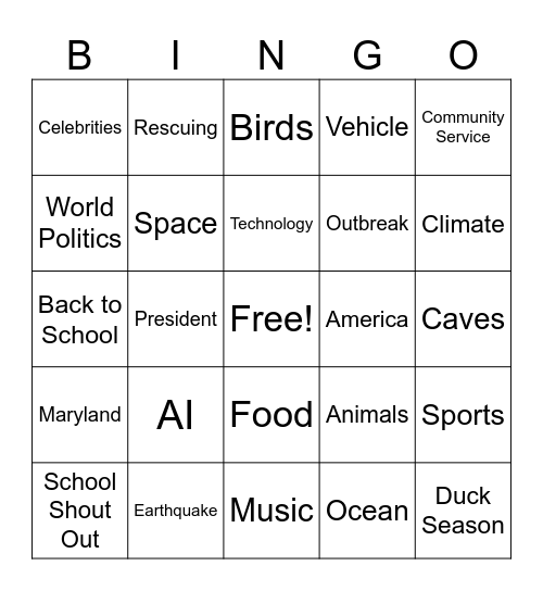 CNN 10 Bingo Card