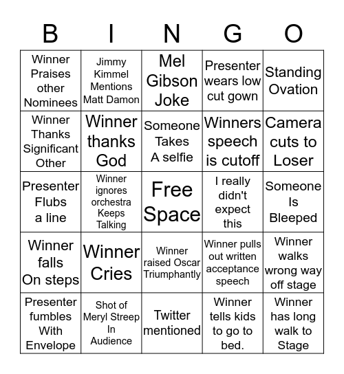 Oscar 2017  Bingo Card