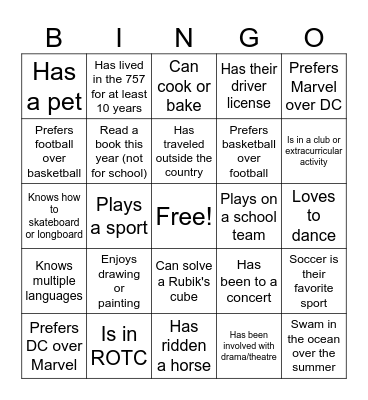 Getting to Know You: Bingo Card