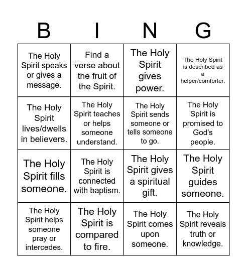 HOLY SPIRIT BINGO Card