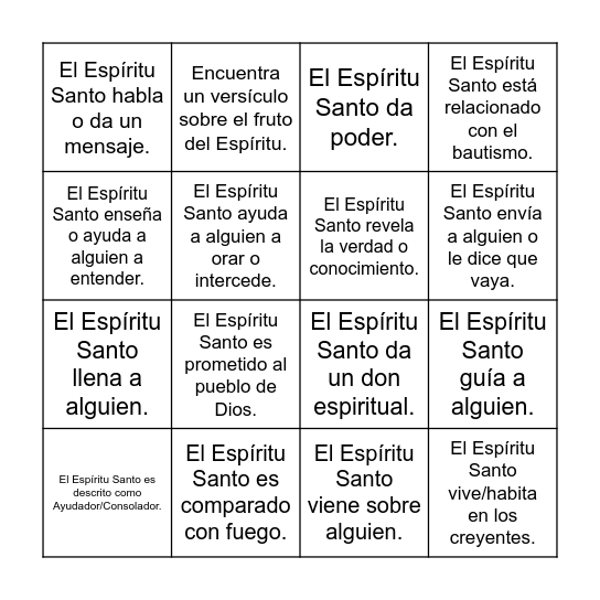 BINGO de El Espíritu Santo Bingo Card