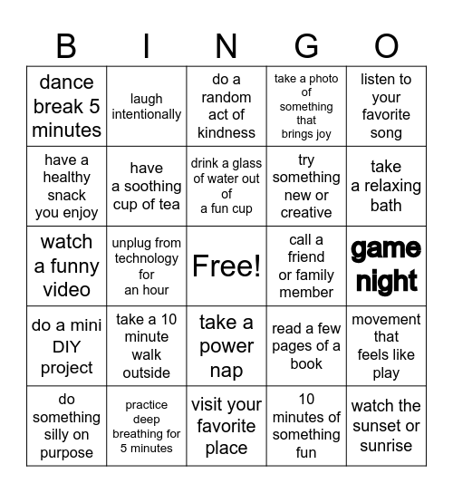 Fun & Play Challenge Bingo Card