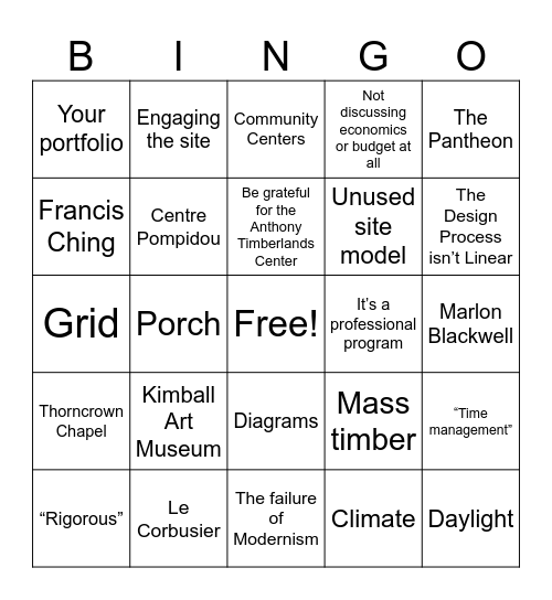THE FAY JONES SCHOOL Bingo Card