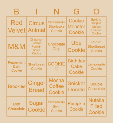 Sun’s Favourite Cookies Bingo Card
