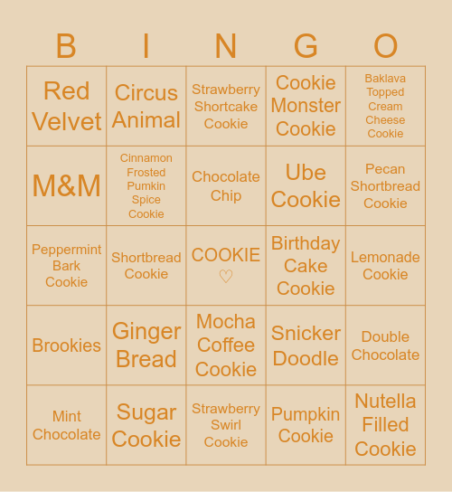 Sun’s Favourite Cookies Bingo Card