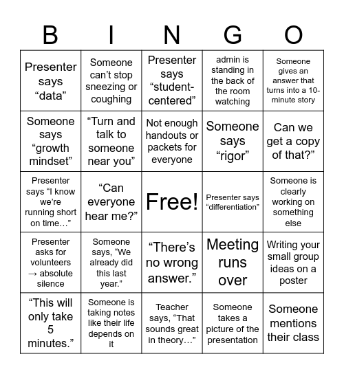 PD Bingo Card