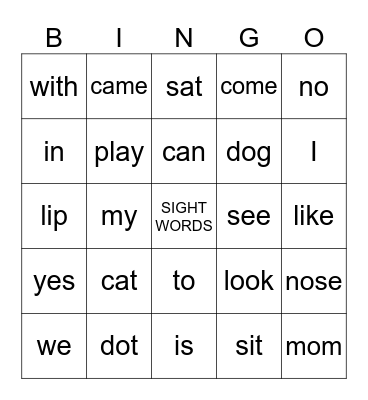SIGHT WORD BINGO Card