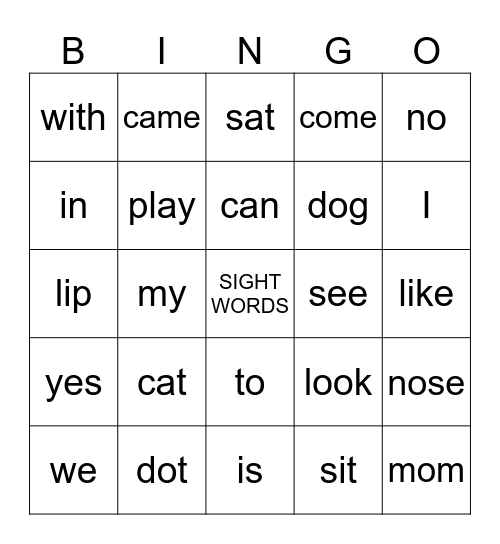 SIGHT WORD BINGO Card