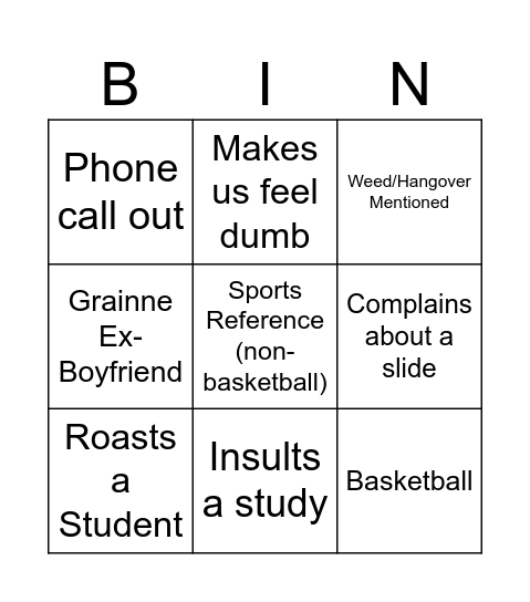 Grainne Bingo Card
