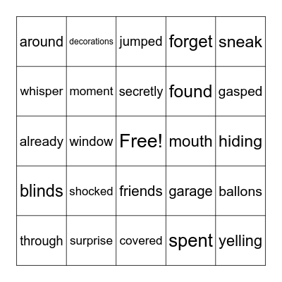 The Surprise that Wasn't Bingo Card