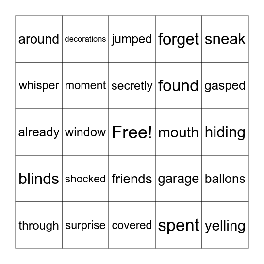 The Surprise that Wasn't Bingo Card