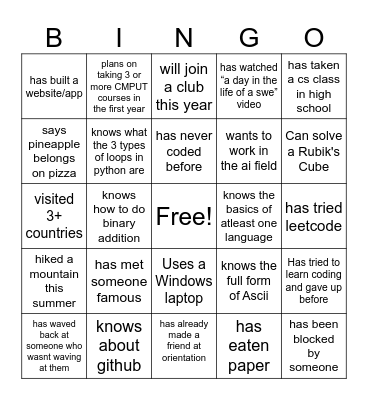 cs bingo Card