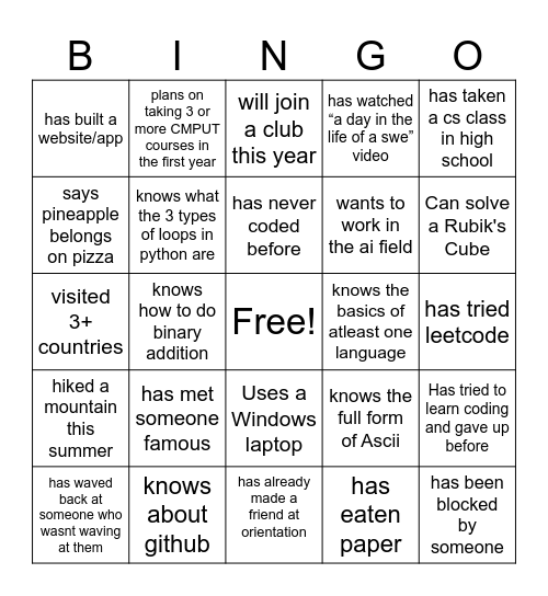 cs bingo Card