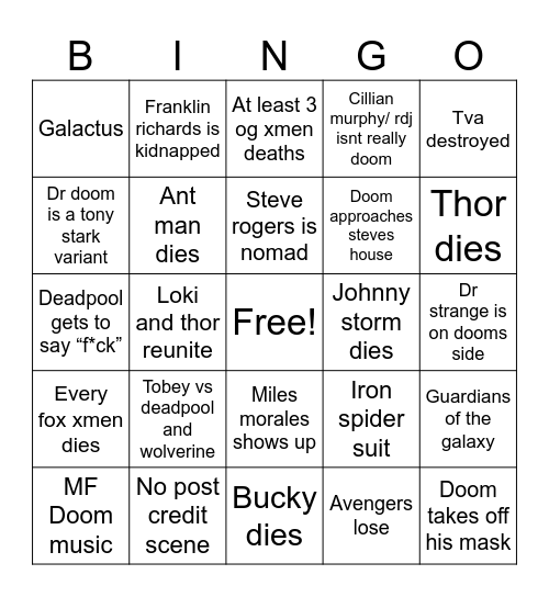 Doomsday card Bingo Card