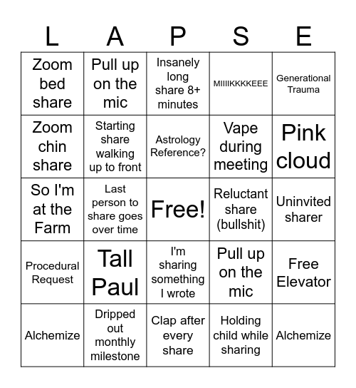 Primary Peen Bingo Card