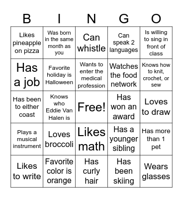 Icebreaker Bingo Card