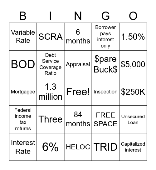 Lending BINGO Card