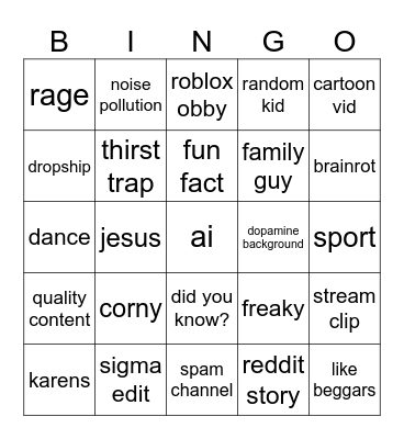 yt shorts Bingo Card