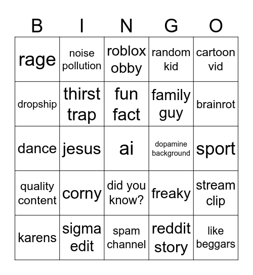 yt shorts Bingo Card