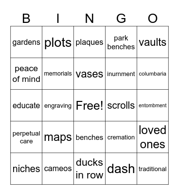 cemetary bingo Card