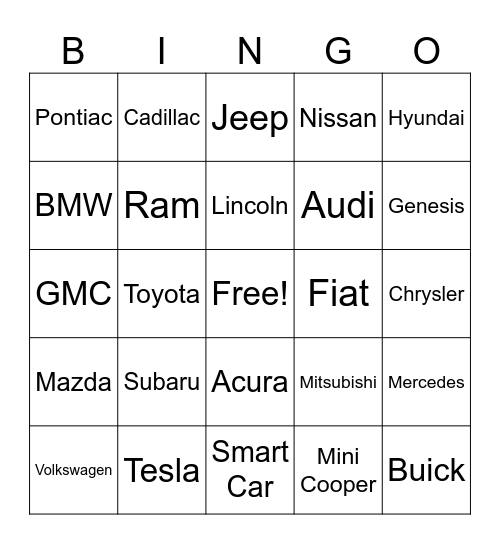 Car Bingo Card
