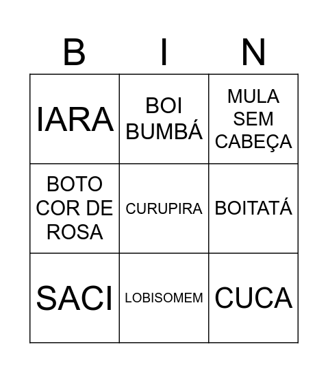 Elementos do Folclore Bingo Card