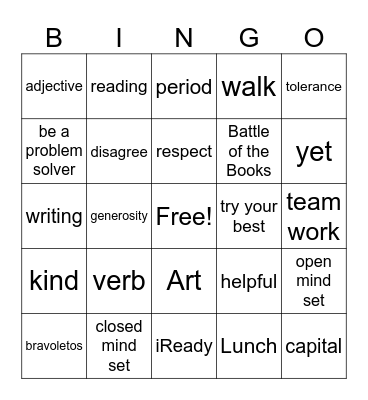 First 3 Weeks of School Bingo Card