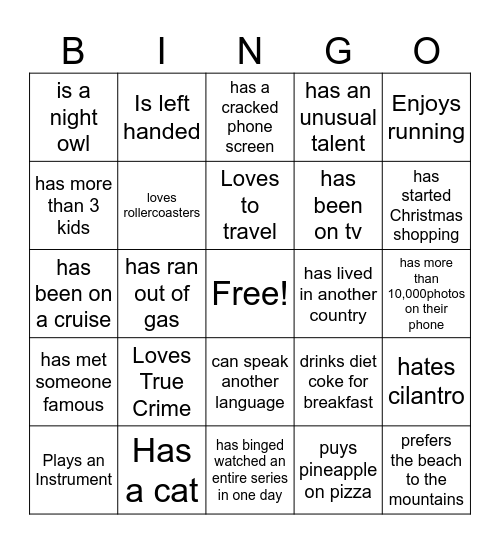 Camp Bingo Card