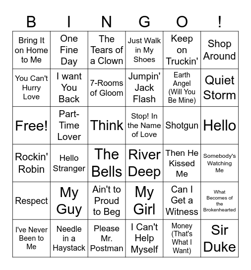 Motown Throwdown Bingo Card