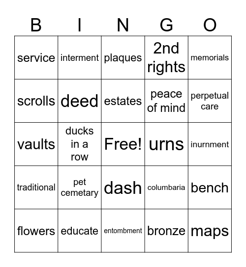 cemetary Bingo Card