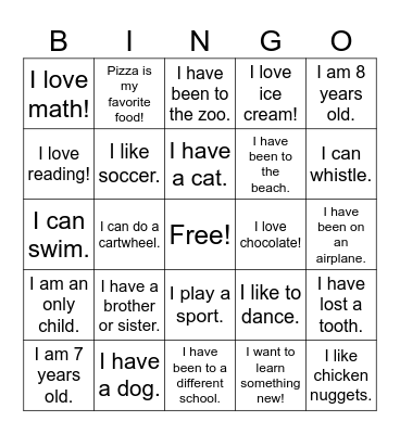 Getting to Know You! Bingo Card