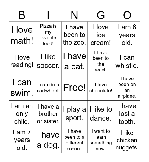 Getting to Know You! Bingo Card