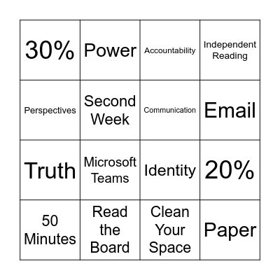 Syllabus Bingo Card