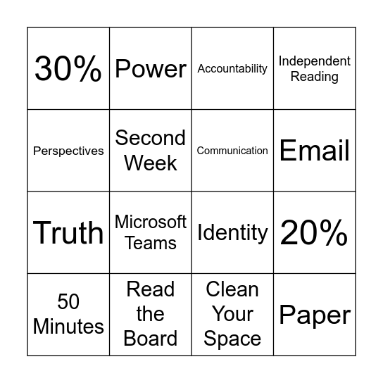 Syllabus Bingo Card