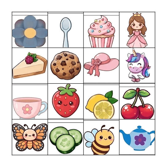 Princess Tea Bingo Card