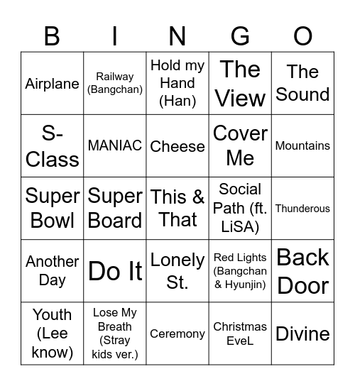 Stray Kids Bingo Card