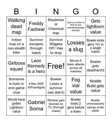 DBD Killer Bingo Card