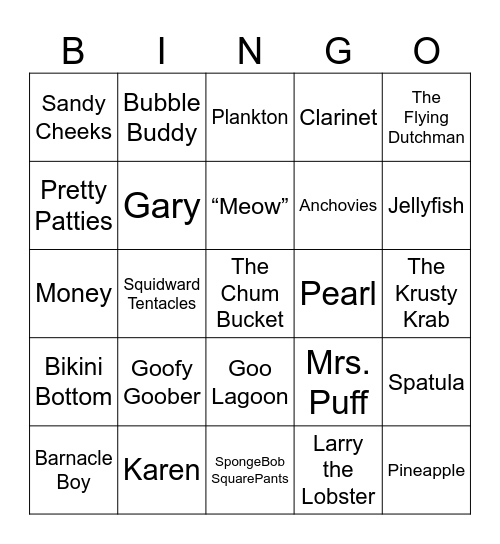 Blazer Bingo: Spongebob Edition Bingo Card