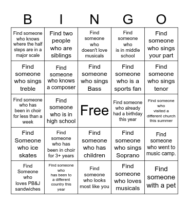 Choir Bingo Card