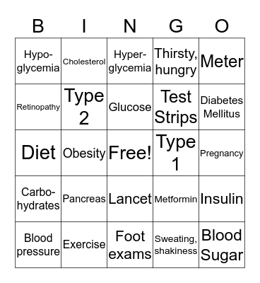 Diabetes Bingo Card