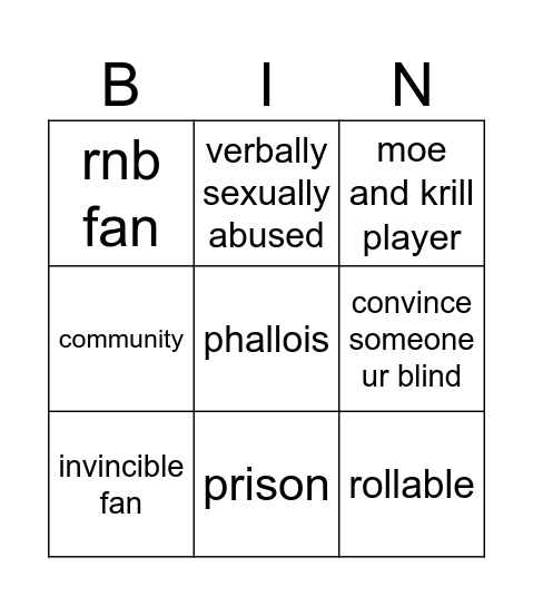 omegle bingo Card