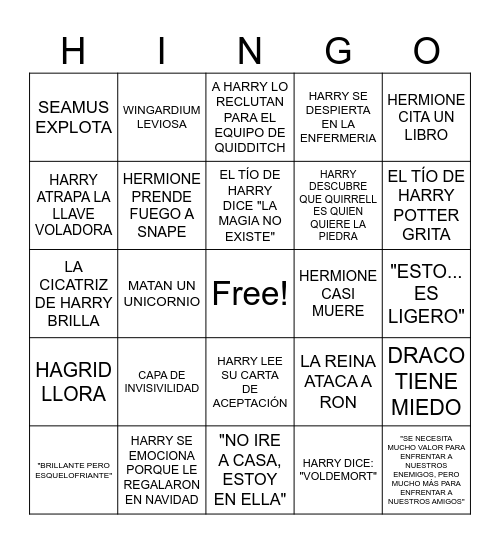 HARRY POTTER Y LA PIEDRA FILOSOFAL Bingo Card
