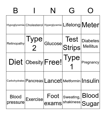 Diabetes Bingo Card