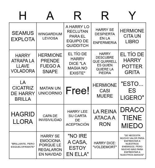 HARRY POTTER Y LA PIEDRA FILOSOFAL Bingo Card