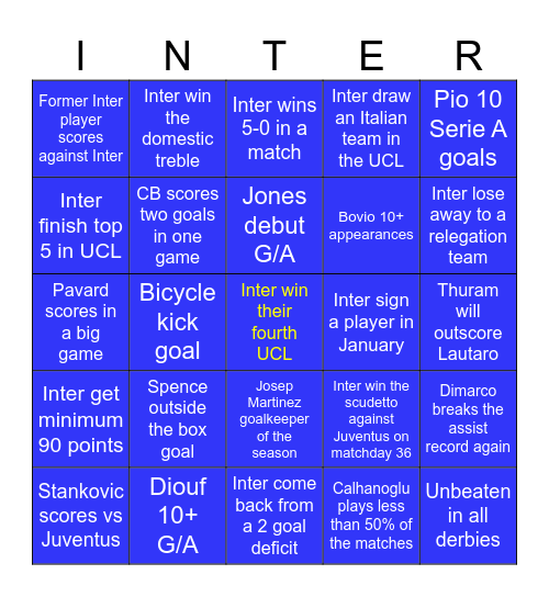 Inter Bingo Card