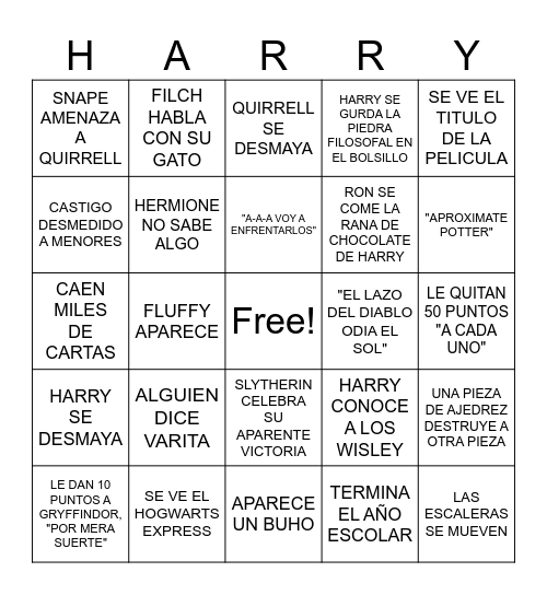 HARRY POTTER Y LA PIEDRA FILOSOFAL Bingo Card