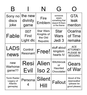 Gamescom Bingo Card