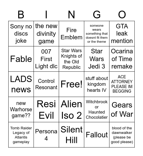 Gamescom Bingo Card