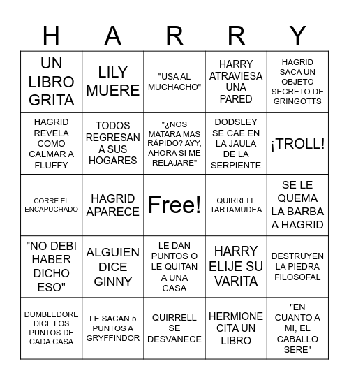 HARRY POTTER Y LA PIEDRA FILOSOFAL Bingo Card