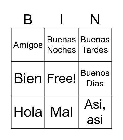 Greetings Bingo Card